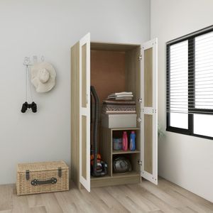 【SPECIAL】Beige HOMMIE Kleiderschrank HOMMIE - Schlafzimmerschrank praktisch & modern Garderobenschrank Weiß und Sonoma-Eiche 82,5x51,5x180cm SpanplatteKleiderschränke Möbel Dekoration Heim & Garten