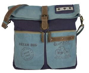 Sunsa Damen/Herren Umhängetasche große Schultertasche Handtasche aus Canvas & Leder blau 52181