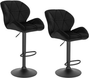 WOLTU Sada 2 barových stoličiek Barová stolička Counter Stool Bistro Stool Dizajnová stolička s opierkou Výškovo nastaviteľná otočná Velvet Steel Black
