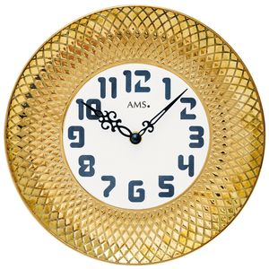 AMS 9615 Wanduhr Quarz analog golden Keramik-Gehäuse rund