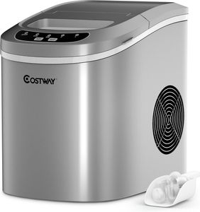 COSTWAY Eiswürfelmaschine 12kg/24H, Eiswürfelbereiter 9 Eiswürfel in 6-13min, Eismaschine mit 2,2L Wassertank, 2 Eiswürfelgrößen & Schaufel, silber