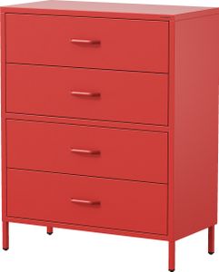 Jan Nowak Kommode mit 4 Schubladen Carla Kommodenschrank Schubladenkommode Ideal für Wohnzimmer Schlafzimmer Metall, 80 x 101,5 x 40 cm, Rot