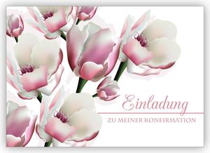 4x Edle leichte Einladungskarte mit üppigen Blüten: Einladung zu meiner Konfirmation