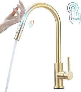 360° Sensor Edelstahl Küche Spülbecken Wasserhähne Ausziehbarem Sprühgerät Gold Smart Touch Control Wasserhahn schwenkbar