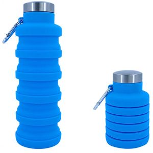 Faltbare Wasserflasche, Silikon Sport Wasserbecher mit Großer Kapazität für Außenbereich, Tragbare Teleskop Trinkflasche (Blau)