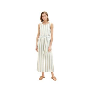 Tom Tailor linen mix overall with belt 31948 offwhite brown vertical strip 42