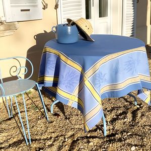 Jacquard Tischdecke 160 x 160 cm Teflon Schutz Provence blau gelb 100% Baumwolle