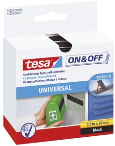 tesa On & Off Klettband 20 mm x 2,5 m schwarz selbstklebend