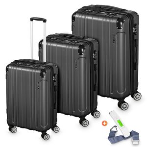 Hartschalenkoffer Kofferset 3 teilig mit TSA Zahlenschloss 4 Rollen ABS-Hartschale, Reisekoffer Trolley Rollkoffer Koffer - anthrazit