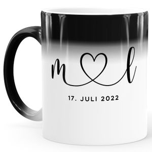 Zauber-Tasse Hochzeit personalisiert mit Initialen Anfangsbuchstaben und Herz Datum Hochzeitsgeschenk SpecialMe® Magic standard