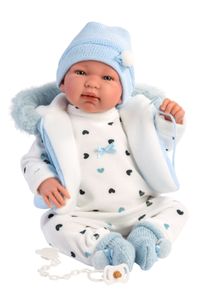 Llorens weinende Babypuppe Tino Blau mit Sound 44 cm