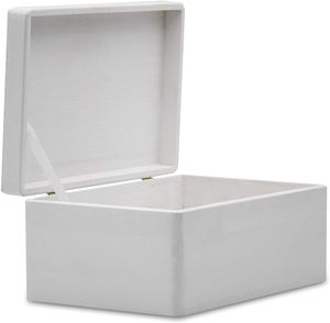 Creative Deco Bílá Dřevěná Krabice s Víkem | 30 x 20 x 14 cm (+/- 1 cm) | Paměťová Schránka Dětská Velká | Ideální pro Dokumenty Cennosti Hračky a Nářadí