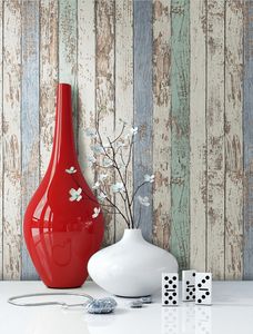 Holztapete Holzwand Blau Vlies Landhaus Modern Streifen Landhaus Vintage Natur Holzbalken Holz Streifen Boatplank Natur