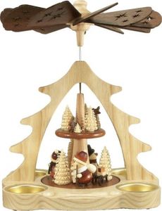 Tischpyramide Weihnachtsmann mit Schneemann im Wald Höhe 22cm NEU