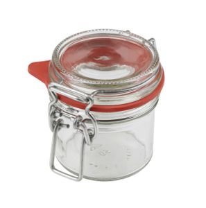 Dr. Oetker Einmachglas mit Bügelverschluss 135 ml, hochwertiges Vorratsglas mit Deckel, luftdichtes Marmeladenglas, vielseitiges Einweckglas, Bügelverschlussglas (Farbe: Transparent/Rot)