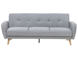 BELIANI 3-Sitzer Sofa Hellgrau Stoffbezug mit Holzbeinen Schlaffunktion Verstellbar Rechteckig Skandinavisch Modern Wohnzimmer Ausstattung Schlafsofa