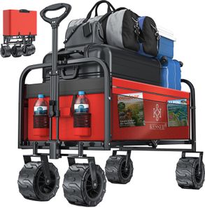 KESSER® Bollerwagen faltbar mit Breite Reifen Handwagen Transportkarre Gerätewagen | inkl. 2 Netztaschen | klappbar | Kunststoff-Reifen | bis 150 kg Tragkraft transportwagen Gartenanhänger