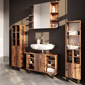 Vicco Sada nábytku do koupelny Fynn, 4 díly, s vysokou skříní, Starožitné dřevo