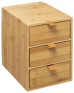 Schreibtisch Büro Organizer JOGGY 3 Schubladen Box mit Kunstlederlasche Schmuckkasten Schmuckbox Schubladenbox aus 100% Bambus Holz