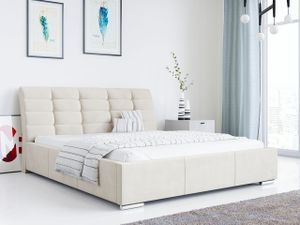Polsterbett mit Kopfteil - Doppelbett mit Bettkasten - DIVA - Deko Bed mit Lattenrost - 180x200 cm Monolith Creme