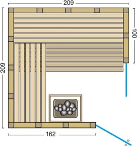 Infraworld Solido 209 Ecke Sauna 209x209x200 cm Massivholzsauna aus nordische Fichte Solido 209 Ecke - rechts
