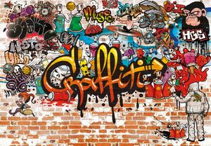 murimage Fototapete Graffiti 366 x 254 cm Kinderzimmer Steinwand bunt Jungen Steine Grafitti inklusive Kleister