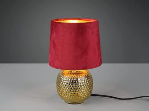 LED Tischleuchte Landhaus Stil Rot/Gold Keramikfuß Samtschirm Nachttischleuchte