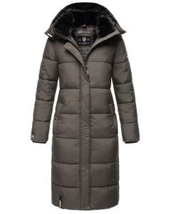 Marikoo Damen Winterjacke Parka Stepp Mantel Kunstfell gefüttert Kapuze RELIZIAA Anthrazit Gr. 44 - XXL