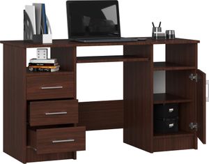 Schreibtisch Ana, Tastaturablage, 3 Schubladen, 1 Ablagefach mit Tür, 2 offene Ablagefächer, B124 x H74 x T52 cm, 45 kg Farbe: Dunkelbraun