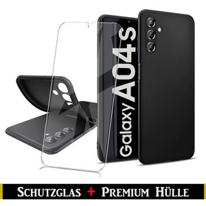 Für Samsung Galaxy A04s Silikon Schwarz Schutz Hülle + HD Panzerglas Schutzglas