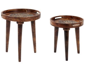 BELIANI Sada 2 odkládacích stolků Noční stolek tmavé mangové dřevo Ručně vyráběný ošuntělý efekt Vintage styl Obývací pokoj Ložnice