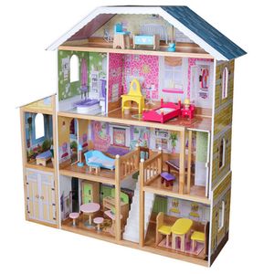 Puppenhaus aus Holz Herrenhaus Villa XXL | Möbelset 28tlg | 4 Etagen | 98x32x123 cm
