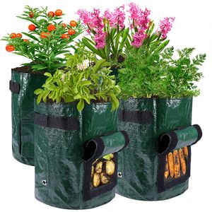 5 Stück Pflanztasche Pflanzsack Pflanzbeutel Kartoffel Tomaten Erdnüsse Gemüse Tasche, 10 Gallone Grün