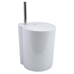Spirella WC Bürste und Abfalleimer "Moon" 2in1 | Toilettenbürste Kosmetikeimer 6 Liter mit Ring zum unsichtbaren einhängen vom Müllbeutel | 24x20,5x40cm | Weiß