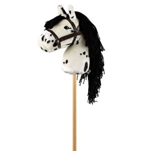 HOBBY HORSE Steckenpferd weiß mit Punkten - Spotted mit Zügel zum Ausreiten und für Tuniere