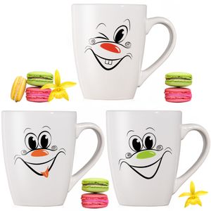 PLATINUX Kaffeetassen mit Griff Set 3 Teilig mit Motiv Lachen 250ml Teetasse Tasse Kaffeebecher Teebecher Karneval