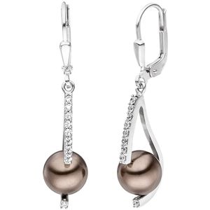 JOBO Ohrhänger 925 Sterling Silber 2 Perlen braun 18 Zirkonia Ohrringe Perlenohrringe JOBO Ohrhänger 925 Sterling Silber 2 Perlen braun 18 Zirkonia Ohrringe Perlenohrringe