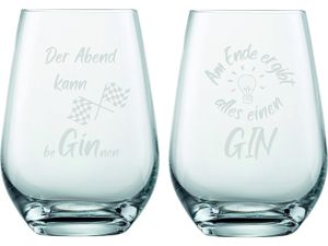 Schott Zwiesel 2er Set Ginglas 548ml mit Gravur Der Abend kann beGINnen & Am Ende ergibt alles einen Gin – lustige Geschenkidee für Ginliebhaber (ohne Stiel, Set 1)