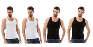 Anit 4 Stück % 100 Herren Baumwolle Achselhemd Tank Top Tanktop Shirt Tshirt, Farbe:Schwarz- Weiß, Größe:XL