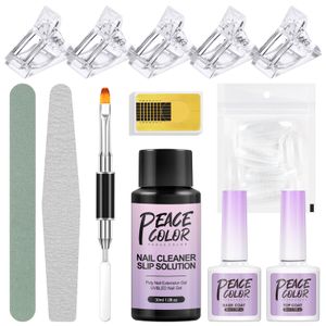 Peacecolor Poly Nagel Gel Slip Solution Nail Set mit 30ML Slip Solution und Top Coat Base Coat UV Gel Acryl Pinsel Dappenschüssel Nägel Zubehör Für Nägel