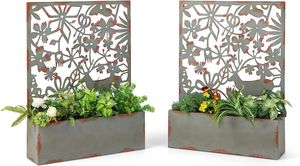 GOPLUS 2er Set Pflanzkasten mit Deko-Rankgitter, Gartenspalier aus Metall, Pflanzkübel Rankhilfe hängend für Kletterpflanzen (Retro, 60 x 17 x80 cm (L x B x H))