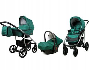 BabyLux® Qbaro | 3in1 Kinderwagen Bambimo | Botlle Green | Kombikinderwagen | Kinderwagenset | Buggy + Babywanne + Autositz / Auto-Babyschale