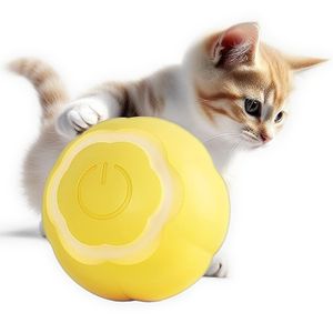 Elektrisch Katzenball mit LED Licht, Interaktives Katzenspielzeug, Selbstbeschäftigung Sieben Farben, 360° Selbstrollender Ball (Gelb)