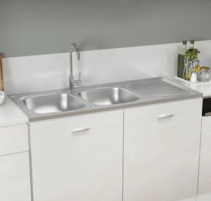 vidaXL Dvojdřez stříbrný 1200x600x155 mm nerezová ocel