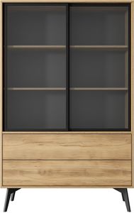 BETTSO Moderne Vitrine aus Eiche mit Glasfront und Schubladen SWIFT + led