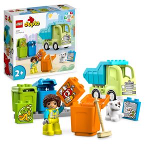 LEGO 10987 DUPLO Recycling-LKW Müllwagen-Spielzeug, Lern- und Farbsortier-Spielzeug für Kleinkinder und Kinder ab 2 Jahren, Motorikspielzeug zur Entwicklung feinmotorischer Fähigkeiten