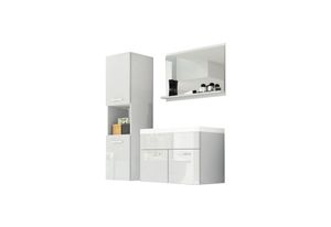 Badmöbel-Set BOTTON mit Waschbecken, Badkombination, Badezimmerschrank, Bad möbel Komplett, weiß/weiß Glanz