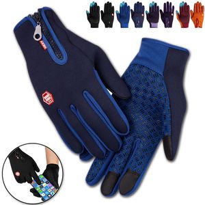 Winter Warme Handschuhe mit reißverschluss, Wasserdicht Winddicht Rutschfest Winterhandschuhe Fahrradhandschuhe für Herren Damen, Blau, M