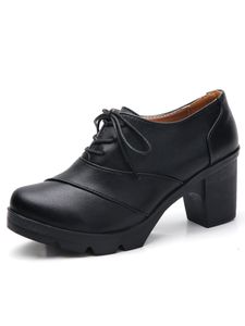 Damen Block Absatz Pumps Mode Kleid Schuhe Anti-Rutsch Lace Up High Heels Arbeit Schwarz,Größe:EU 35