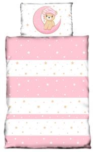 Kinder Baby Bettwäsche 100x135 cm Teddy Bären Sterne Jungen Mädchen Microfaser, Farbe:rosa